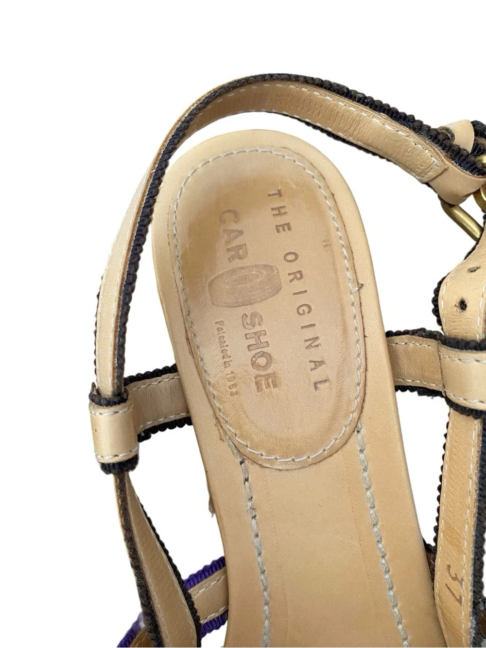 Prada The Original Car Shoe Tan Leather Braided Straw Woven Heel Sandal 37 US 7 - Picture 3 of 10